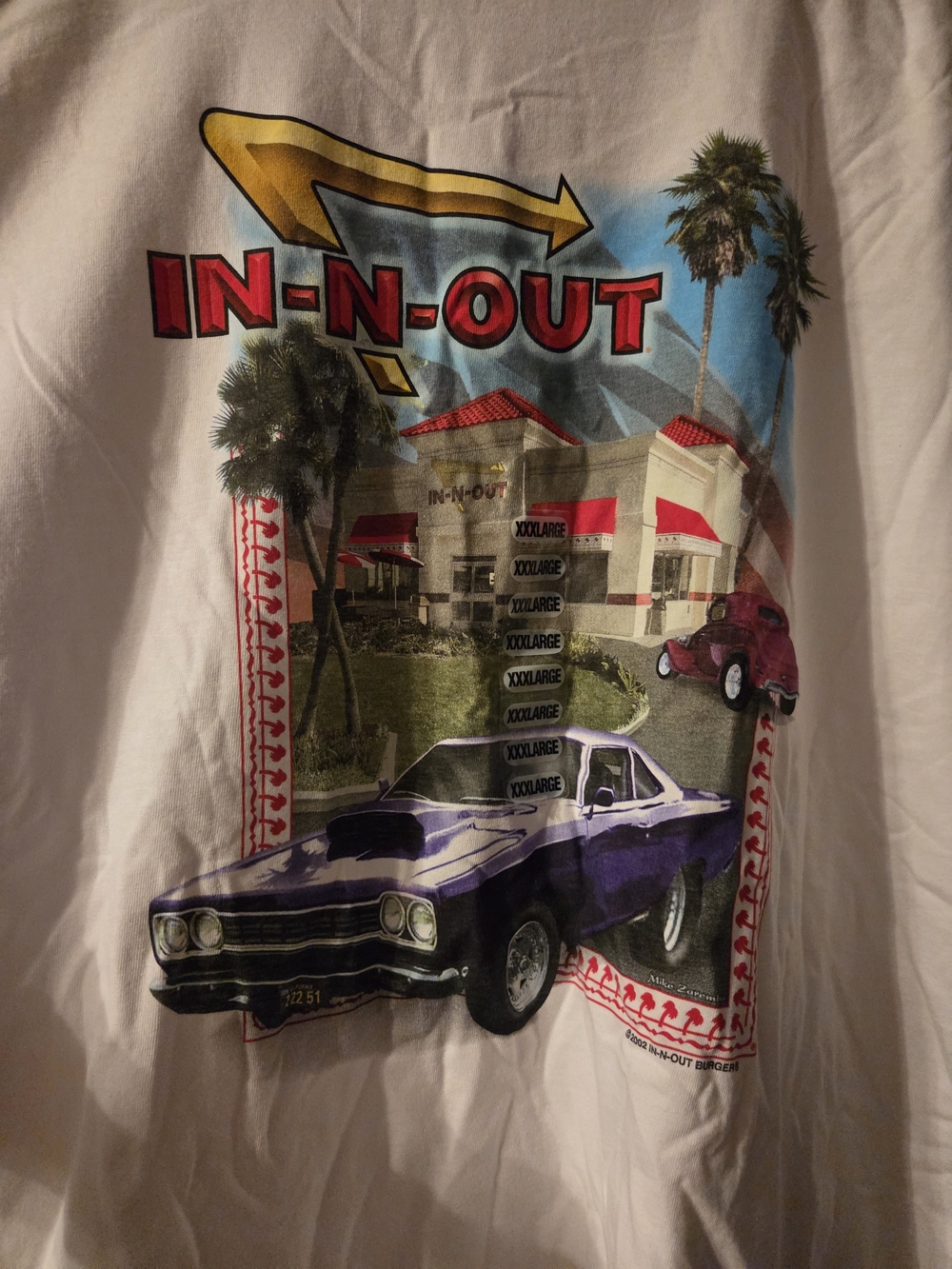 NWT In-N-Out Graphic Tee with Purple Muscle Car 2002 3XL